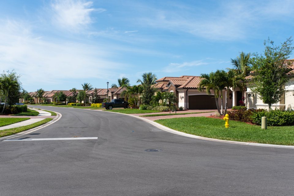 A quiet suburban street of single-family homes in the Phoenix metro area